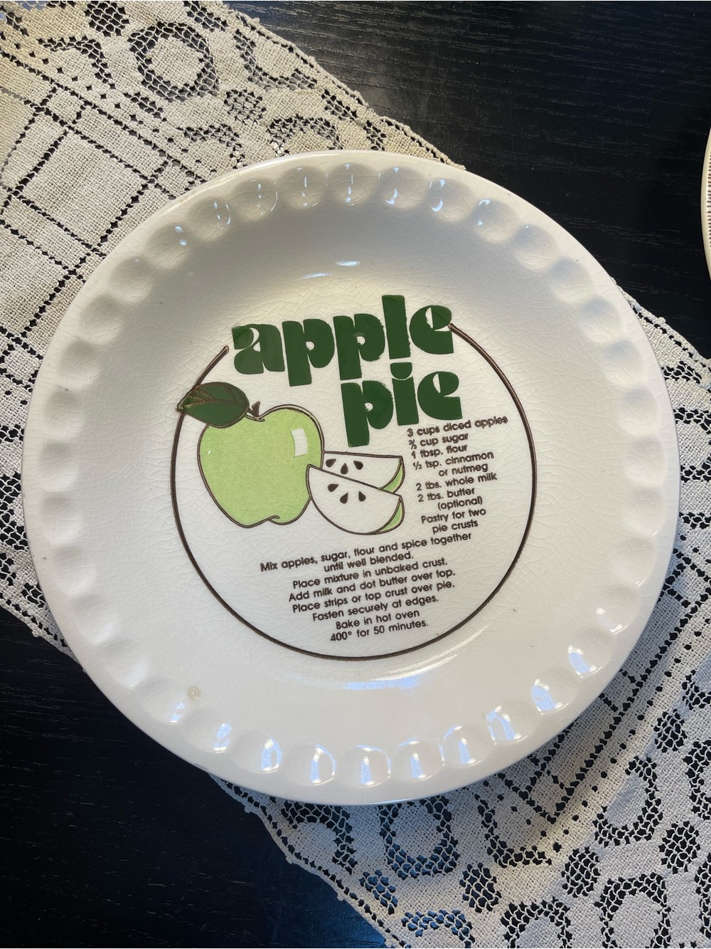 Vintage Apple Pie Ceramic Pie Plate